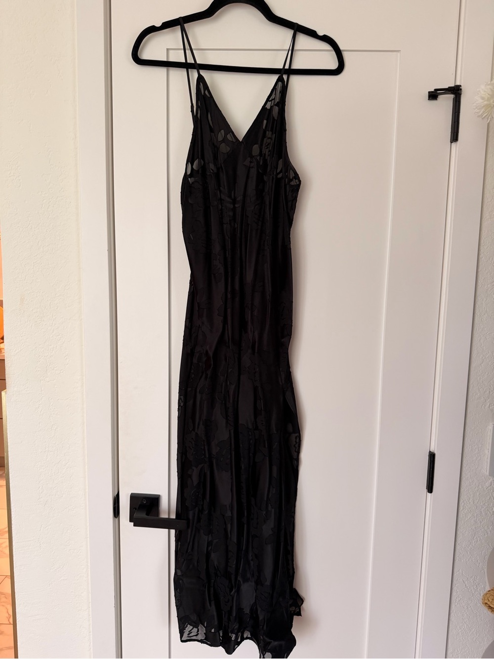 Black Floral Jacquard Slip Dress with V-Neck